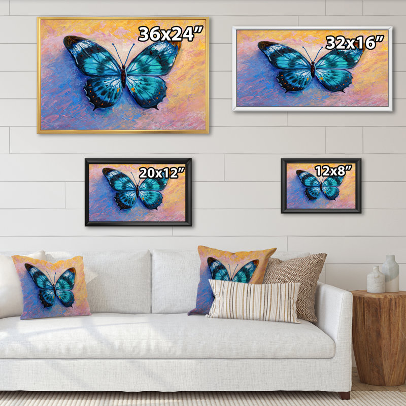 «Abstract Turquoise Butterfly», reproduction sur toile flottante, H 8 po x l 12 po x P 1 po, Cadre flottant noir