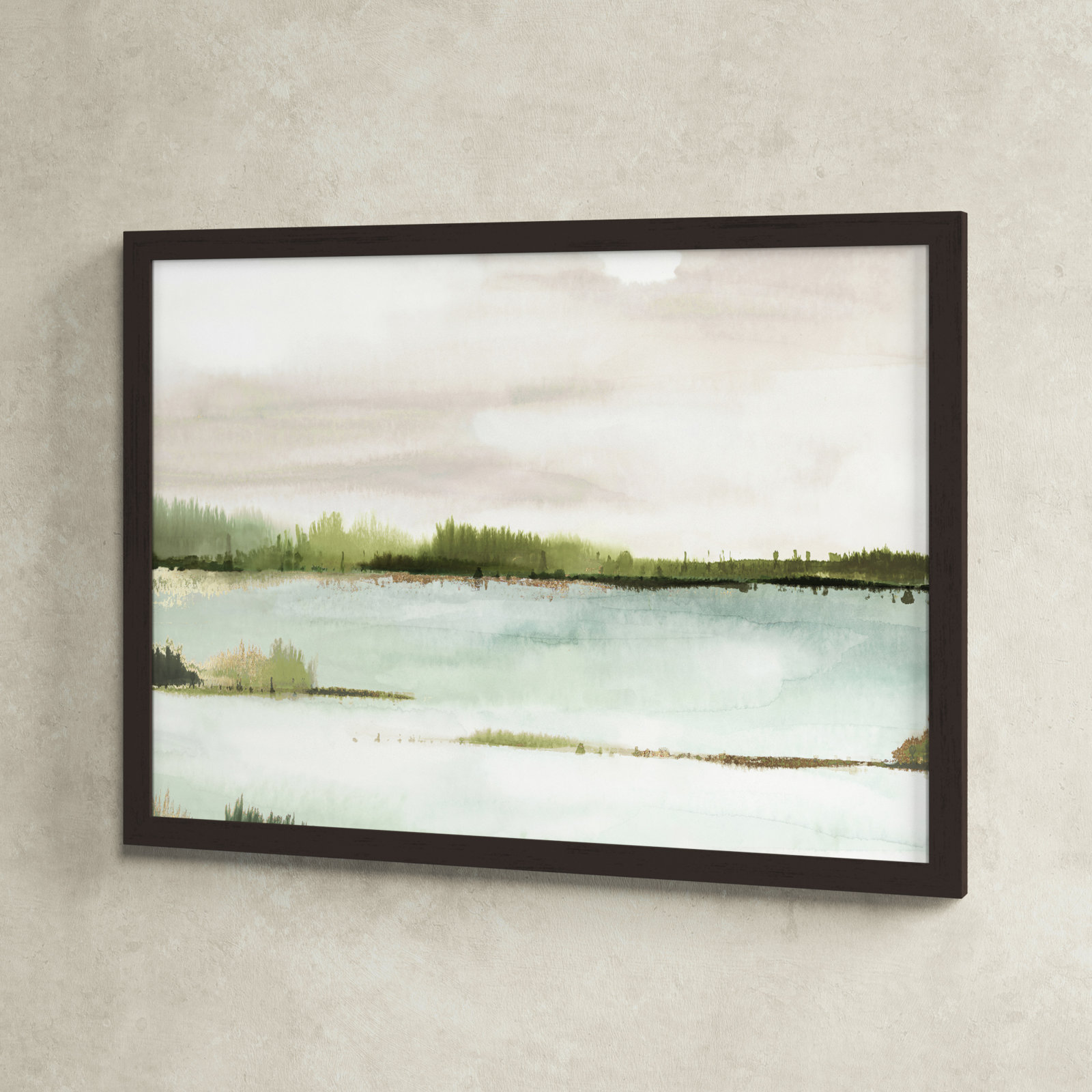 Adamsville "Silent Lake" Painting, 26.5" H x 36.5" W x 1.12" D, Walnut Framed