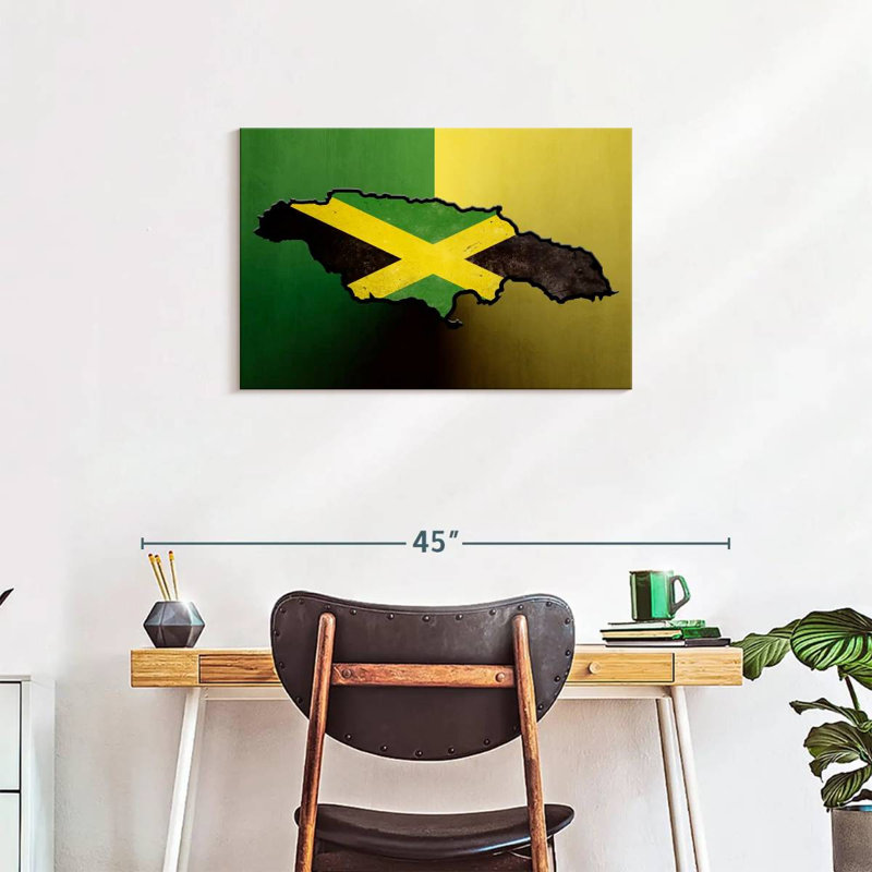 Drapeau de la Jamaïque sur toile, H 20 po x l 30 po x P 1,25 po