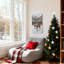 Renne de Noël dans une cour enneigée avec château, ensemble de 3 impressions sur toile-764092434