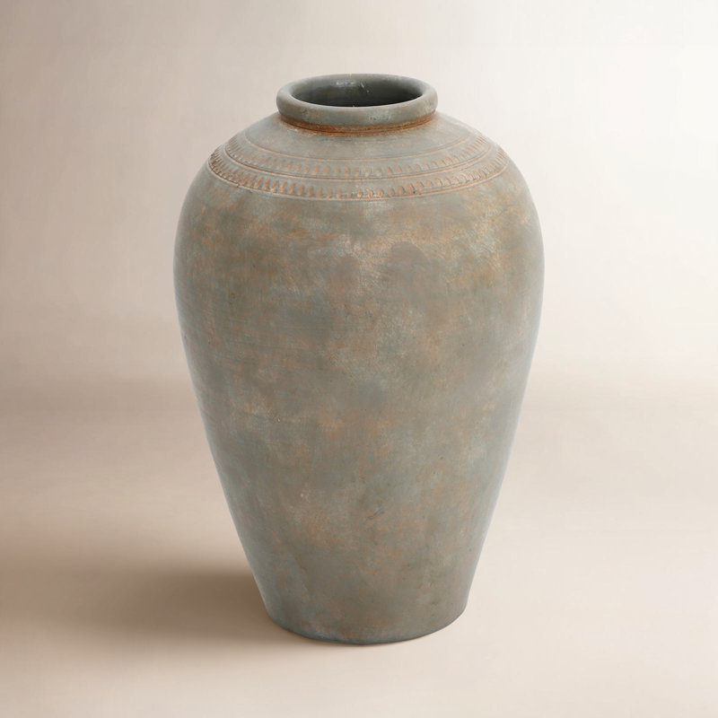 Rustic Brown Terracotta 14.6-Inch Tall Urn Vase
