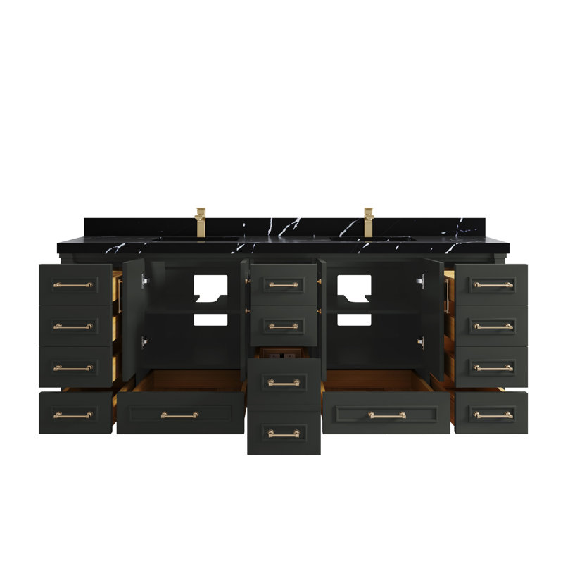 Aberdeen 84'' Double Bathroom Vanity with Top, Calacatta Black
