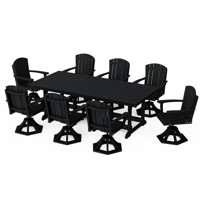 Heritage 9-Piece Swivel Chair Rectangular Dining Set, Black