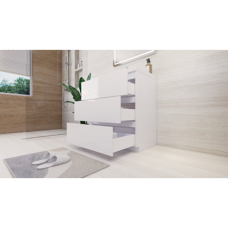 Lawncrest 29.5'' Single Bathroom Vanity with Acrylic Top, Hight Gloss White