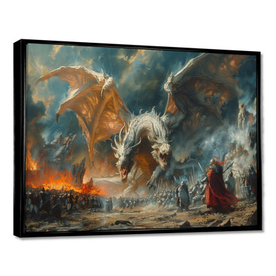 Epic battle between dragons  and soldiers II - Dragons Wall Art Decor