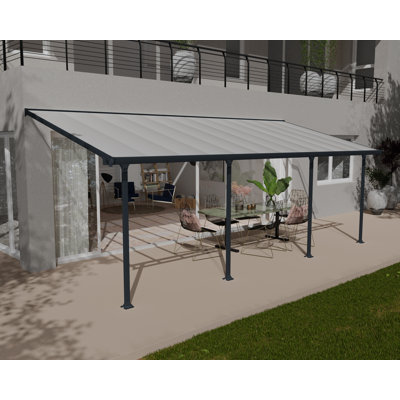Palram - Canopia Feria 24'  W x 10' D Polycarbonate Galvanized Steel Stationary Slope Patio Awning Gray/Diffused Clear