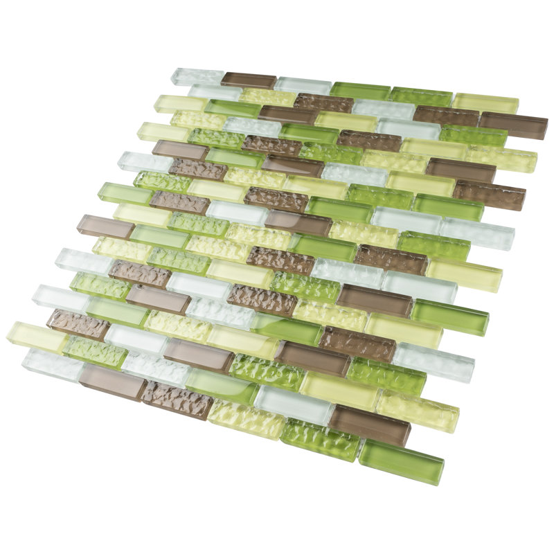 Carrelage mosaïque en verre lustré Crystile Brick 11,82 po x 12,01 po, Vert / Brun