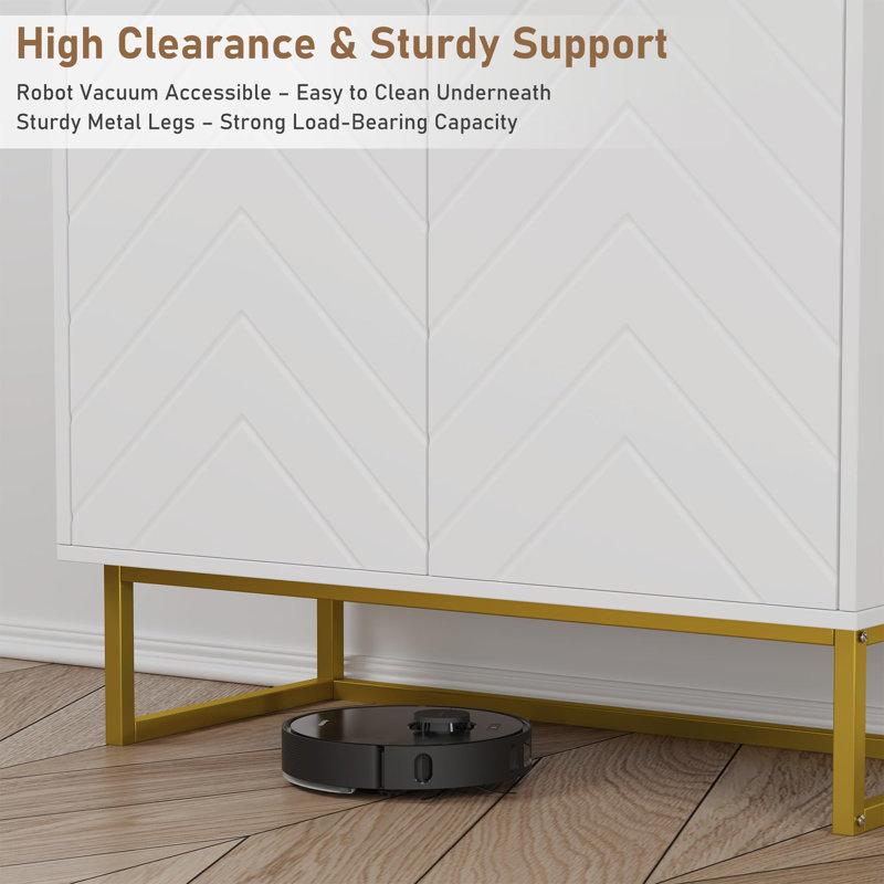 Modern Sideboard Buffet Cabinet with Storage, Wood Storage Cabinet with Adjustable Shelf, Console Table with Doors, White