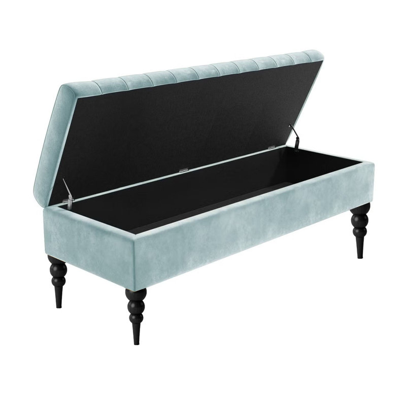 Sierra Striped Ottoman Storage Bench - Upholstered Plush Velvet Shoes Bench with Turned Wooden Legs, Silver