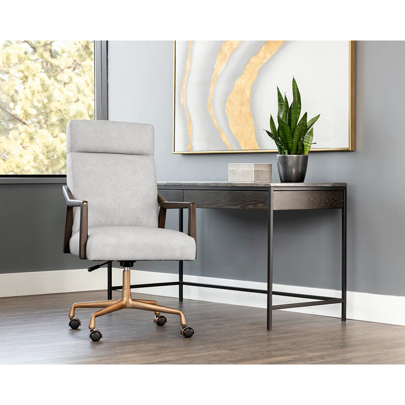 Collin Leather Swivel Office Chair, Grey Genuine Leather