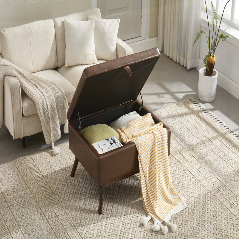 Storage Coffee Table,Ottoman, Brown PU