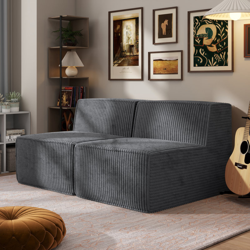 Winkler Boneless 63" Chenille Modular Armless Loveseat, Gray