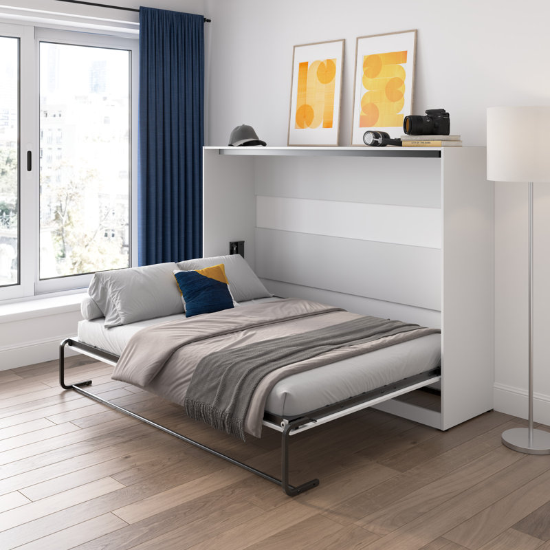 Lit escamotable horizontal 80W en blanc, Lit double, Blanc