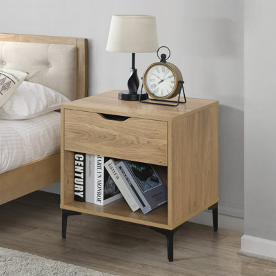 Table de chevet 1 tiroir en bois Nova, table de chevet avec tiroirs de rangement, table de chevet compacte pour la chambre à coucher, table de bout ou table d'appoint pour le salon, P 15,7 po x l 18,9 po x H 21,3 po