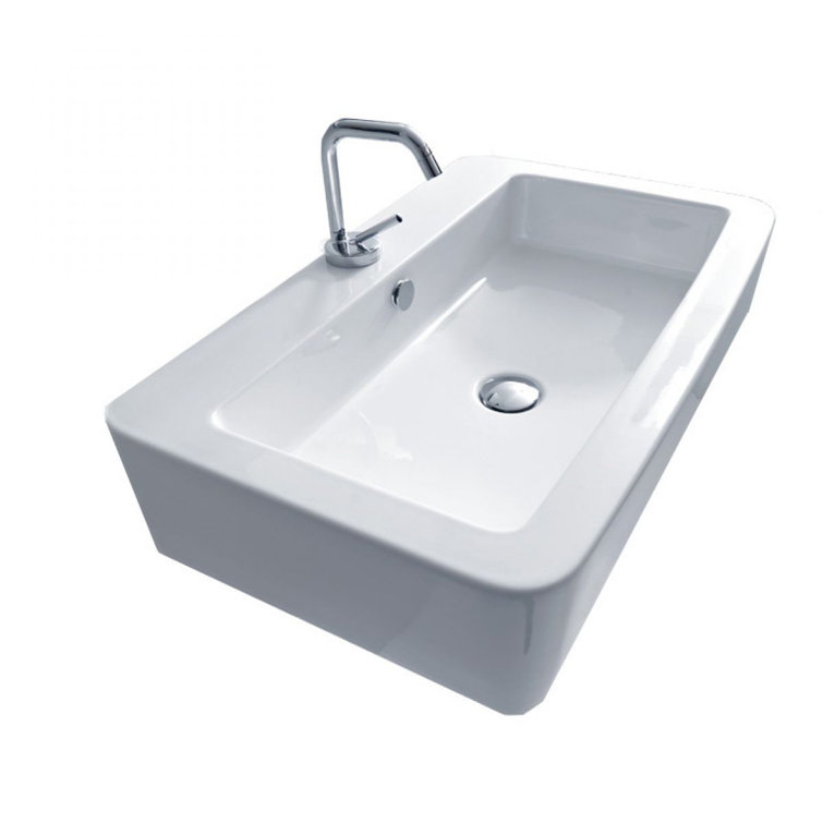 WS Bath Collections Ego 16.9'' White Ceramic Rectangular Bathroom Sink with Overflow