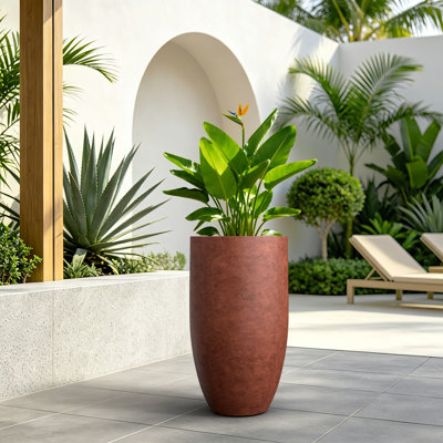 24 Inch Tall Concrete Floor Planter, Modern Design for Indoor & Outdoor Use, Mocha Brown