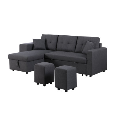 Palice Renaissance Revival Reversible Sleeper Sectional With 2 Stools, Modular Sectional for Living Rooms