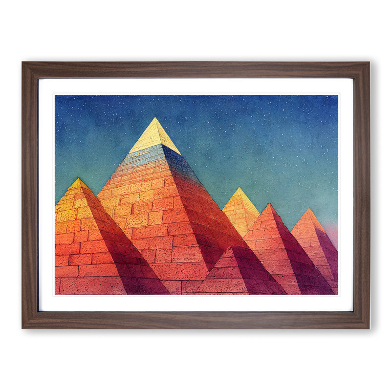 Pyramids - Single Picture Frame Painting, 34cm H x 46cm W, Walnut Framed