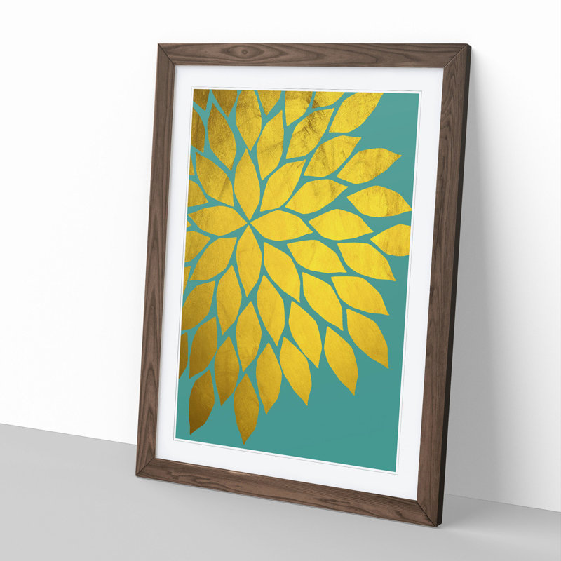 Abstract Leaves No.1 Gold - Picture Frame Graphic Art, Walnut, 90cm H x 65cm W x 2cm D