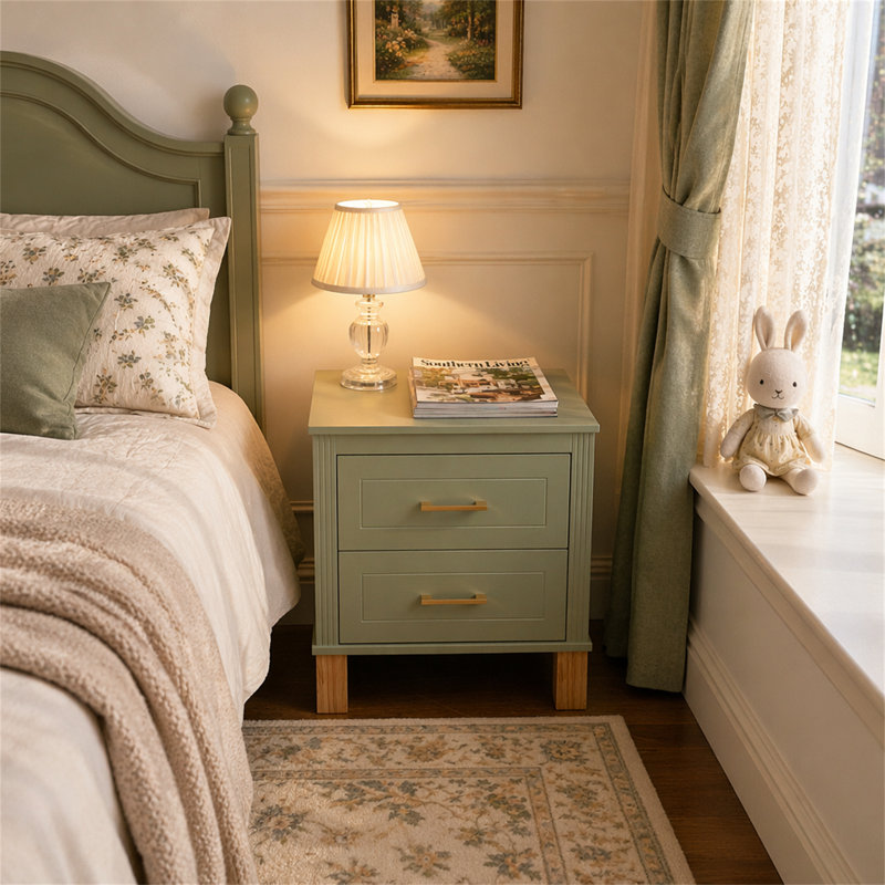Table de chevet 2 tiroirs, Sage Green