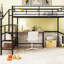 Lit mezzanine double en métal avec bureau et échelle de rangement latérale, cadre de lit-699036499