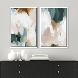 Watercolor Pastel White Blue Pattern Abstract Illustrations Modern Art Decor For Living Room Framed On Canvas 2 Pieces Set