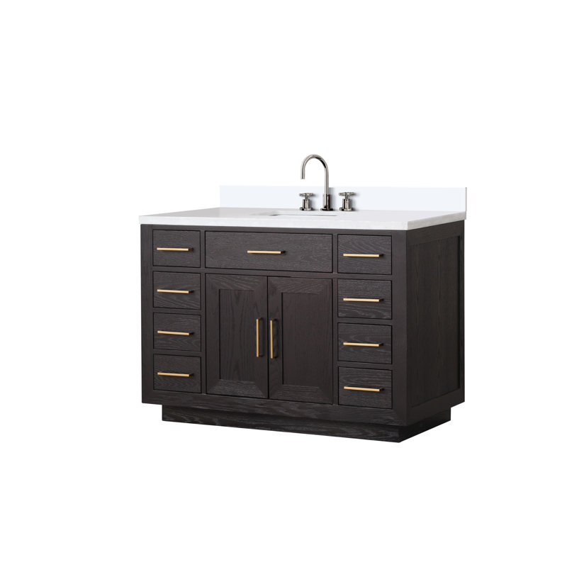 Abbey 48 in W x 22 in D Oak Single Bath Vanity, Chrome Faucet Set, White Oak, White Cultured Marble