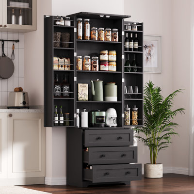 Armoire de cuisine 72 "avec portes de grange et 3 tiroirs avec tablettes réglables