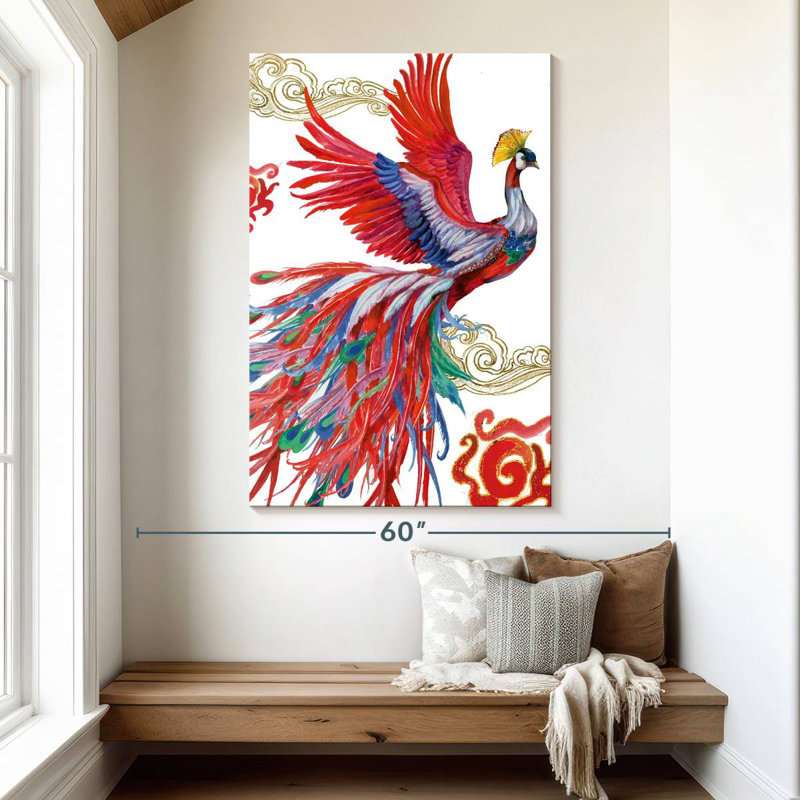 Brampt oiseau coloré Phoenix, H 51 po x l 34 po