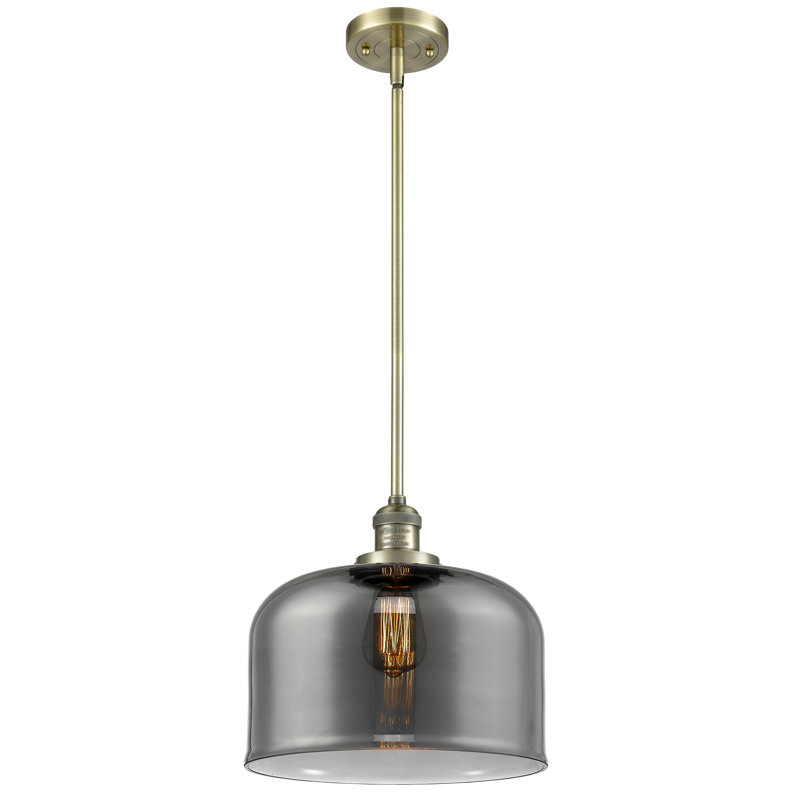 Luminaire suspendu en forme de dôme à 1 lumière Celaya, Plaqué couleur fumée, Laiton brossé, H 13 po x l 12 po x P 12 po