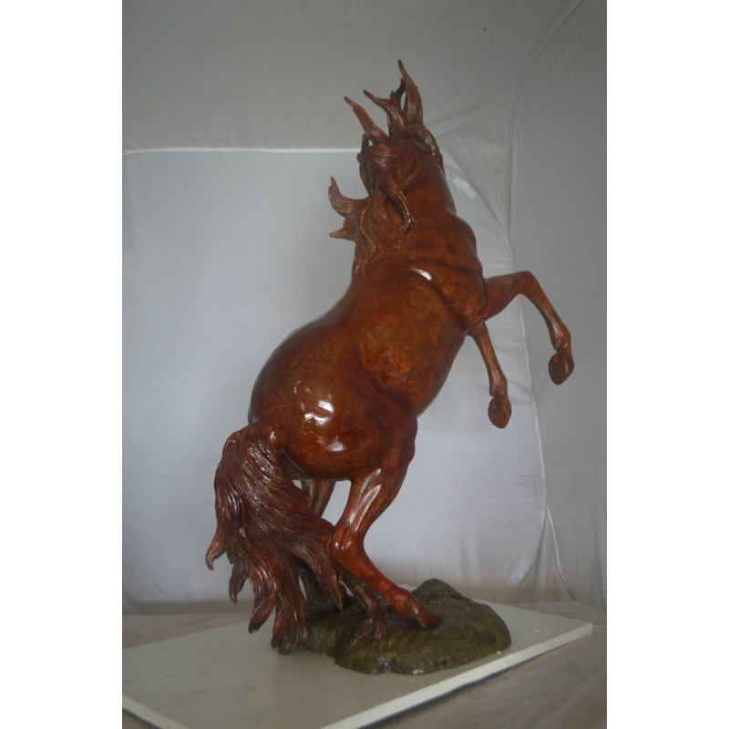 Large Rearing Horse Red Finished Bronze Statue -  Size: 34"L x 21"W x 46"H. 