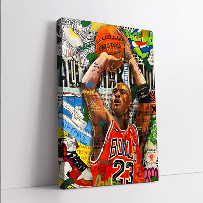 1 pièce d'art mural encadré, impression sur toile de Michael Jordan Chicago Bulls Basketball, décoration murale de style graffiti pour le salon, cadeau de fan de sport, peinture Pop Art urbaine moderne, décoration intérieure de haute qualité, art mural unique sur le thème de la NBA