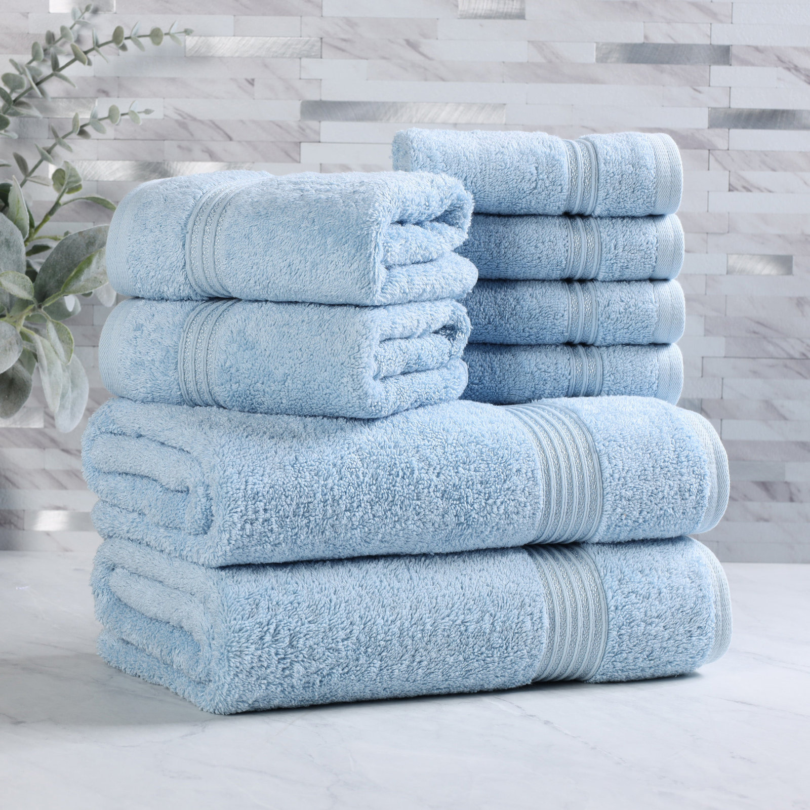 Alexia 8-Piece Egyptian Cotton Towel Set, Light Blue