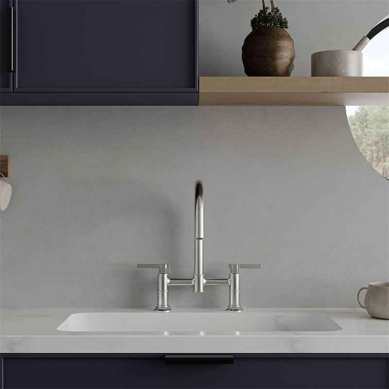 Robinet de cuisine pont avec bec rotatif et évier 2 trous pour robinet de cuisine en laiton, Polished Chrome