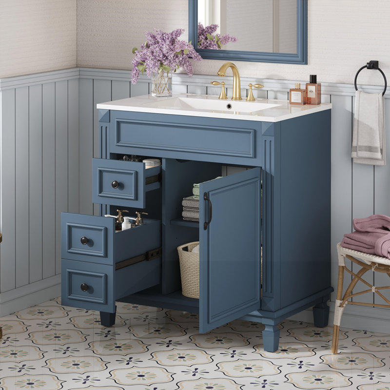 Meuble-lavabo 30 po avec lavabo en céramique, Bleu