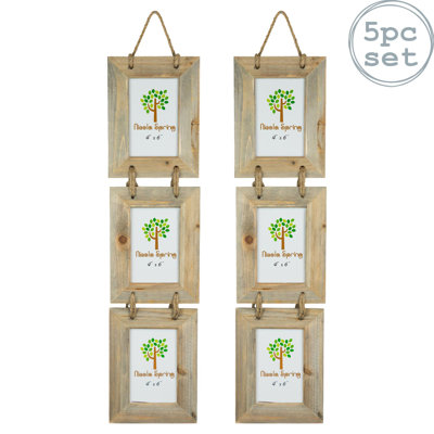 Nicola Spring - Rustic Wooden Hanging 3 Photo Frames - 4 x 6" - Natural