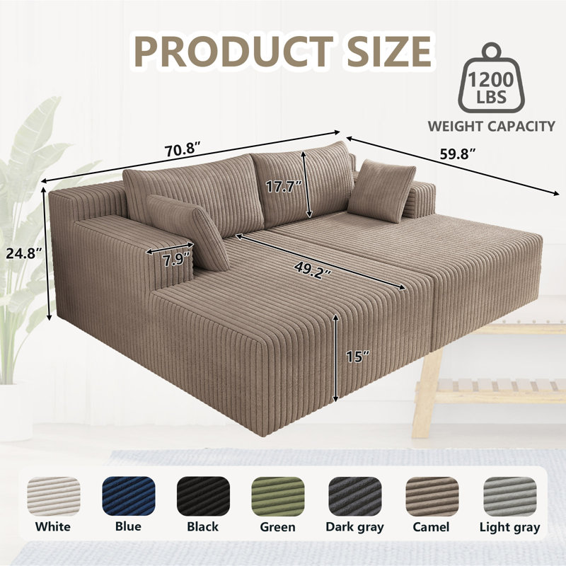Boneless Oversized Double Chaise Lounges Indoor, Upholstered Boneless Cloud Stupendous Oversized Chaise Lounge Couch Luxury Sofa Bed Deep Seat, Corduroy Lounge Chair,2 Pieces