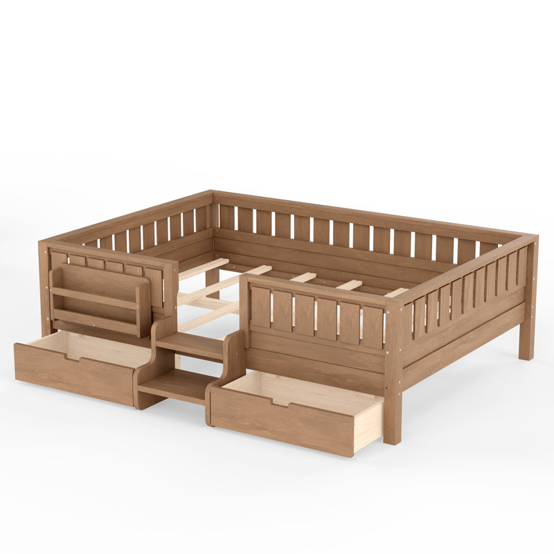 Lit pour enfant très grand Storytime avec tiroirs de rangement et étagères intégrées, Naturel