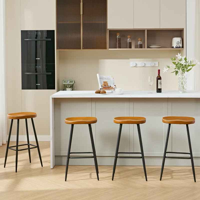 Tabourets de bar en simili cuir sans dossier pour îlot de cuisine (ensemble de 4), 4, Brun whisky