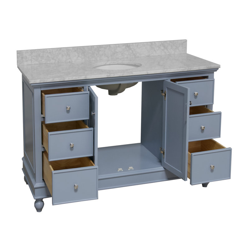Ensemble de meuble-lavabo simple 60 po Ferdinand, Marbre de Carrare, Bleu poudré