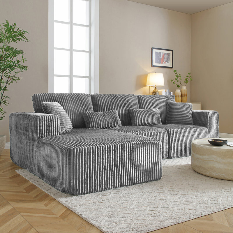 Canapé modulaire en velours côtelé avec méridienne Boneless, Gris