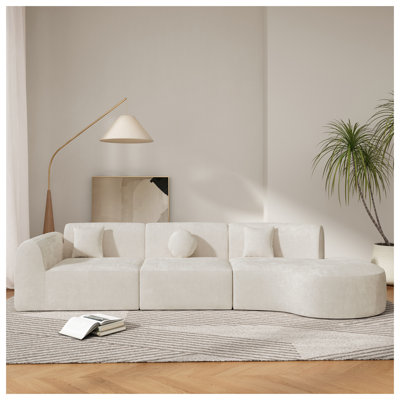 Ensemble de canapé modulaire incurvé moderne de 140 po avec méridienne - Ensemble de meubles rembourrés beige, entièrement assemblé, faisant face à la droite