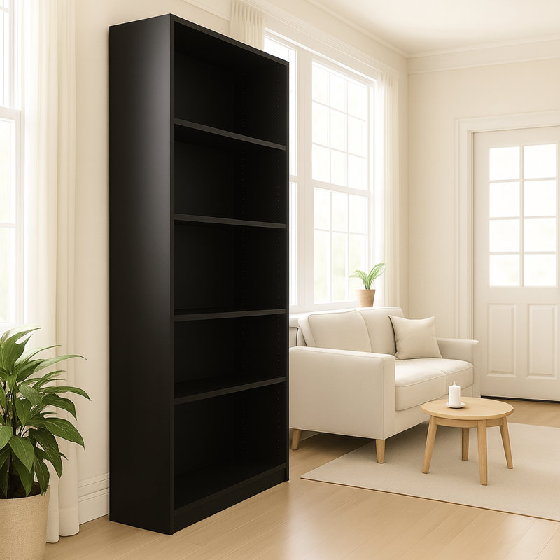 Armoire de rangement à 5 niveaux, noir, présentoir vertical, ensemble de pointes, multi-usage, bibliothèque facile à nettoyer, espace, finition teintée