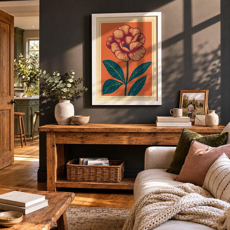 Ruffled Bloom in Coral Botanical - Framed Print, A1 - 84.1 x 59.4 cm, White