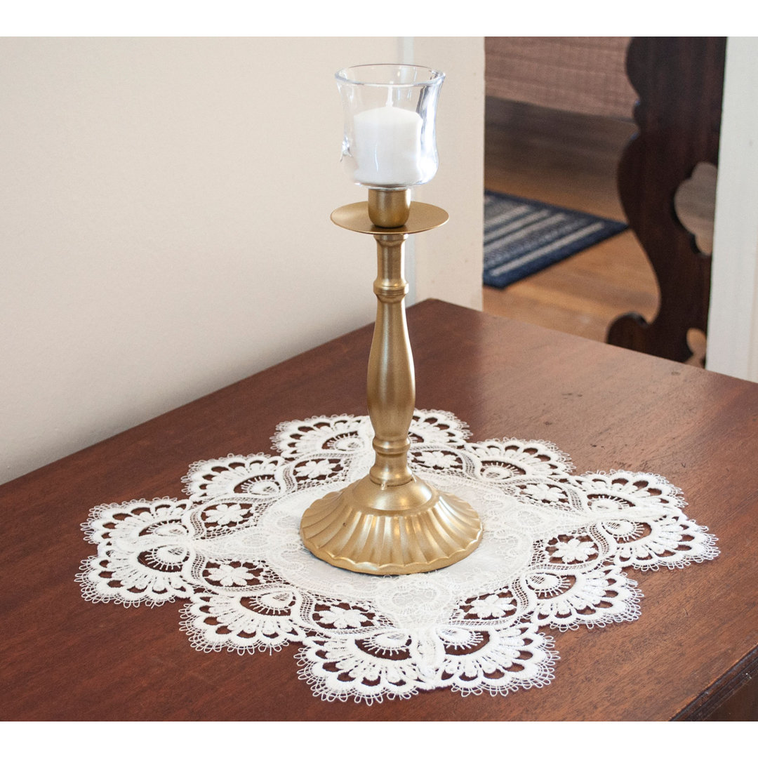 Colfontaine White European Lace and Antique Jacquard Fabric Doily (14" Square) House of Hampton®