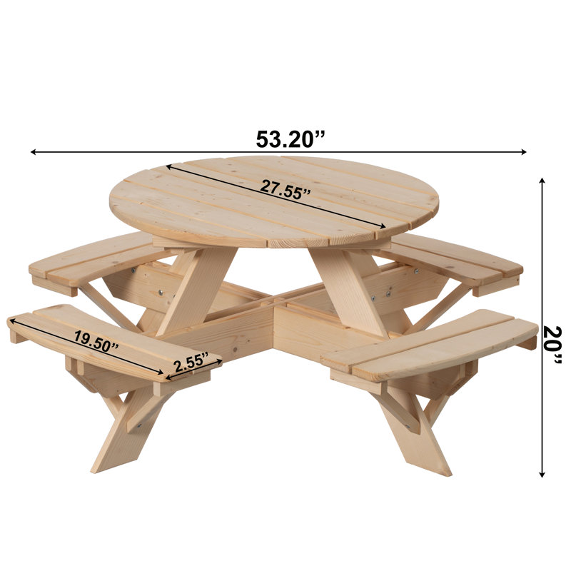 Admeto Wooden Kids Round Picnic Table Bench, Outdoor Children's Backyard Table, Crafting, Dining, and Playtime Patio Table