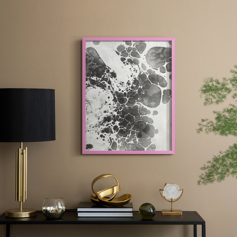 Marbling III Framed Print - Solid Wood, Pink, 15" H x 12" W