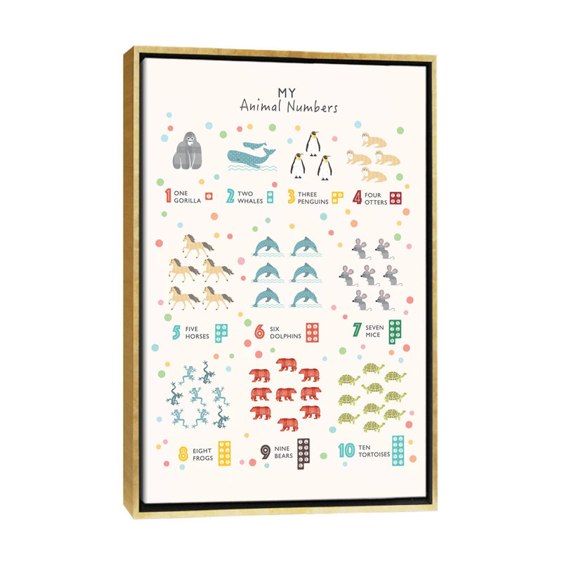 Nombre d'animaux - impression, H 60 po x l 40po x P 1,5 po, Toile encadrée d'or, Pas de tapis