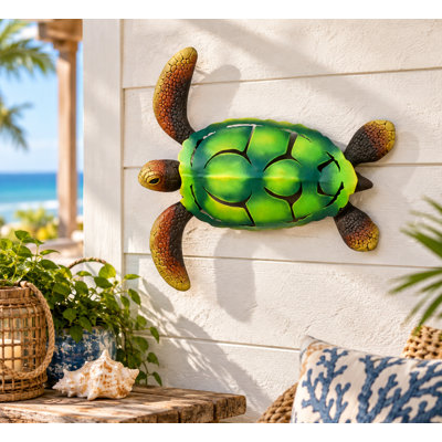 Sculpture murale peinte tortue de mer en étain