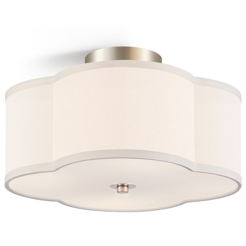 Plafonnier semi-encastré en tissu 4 lumières, H 6,9 po x l 12,6 po x P 12,6 po, Nickel
